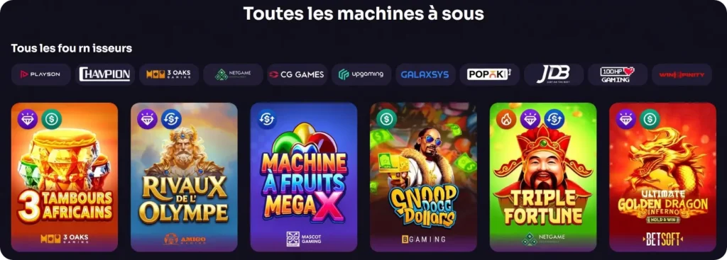 Plus de 1800 titres de machines à sous de plus de 75 fournisseurs disponibles chez WinSpirit